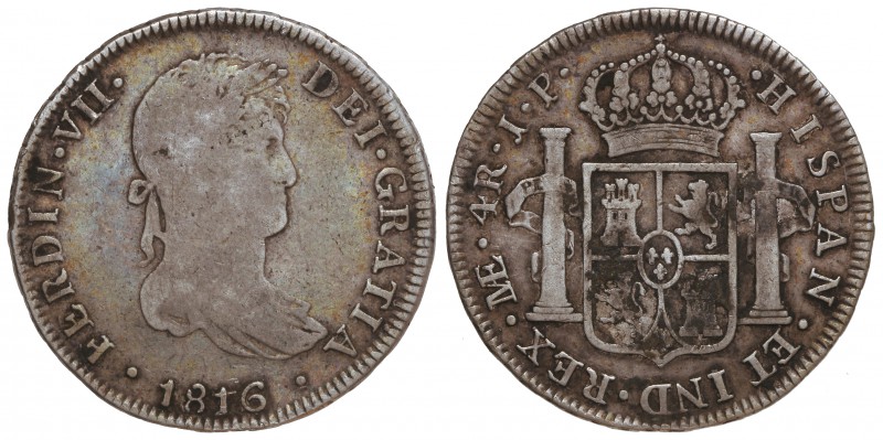 4 Reales. 1816. LIMA. J.P. 13,03 grs. (Leves concreciones). Ligera pátina irisad...