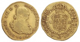 1 Escudo. 1814. POPAYÁN. J.F. 3,36 grs. Busto de Carlos IV. Cal-312. MBC-/MBC.