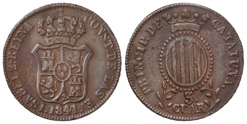 3 Cuartos. 1841. BARCELONA. 7,18 grs. Acuñación algo floja. (Leves oxidaciones)....