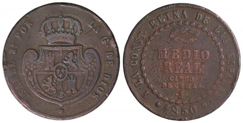 1/2 Real (5 Décimas). 1850. JUBIA. 18,30 grs. (Rayitas y golpecitos. Limpiada). ...