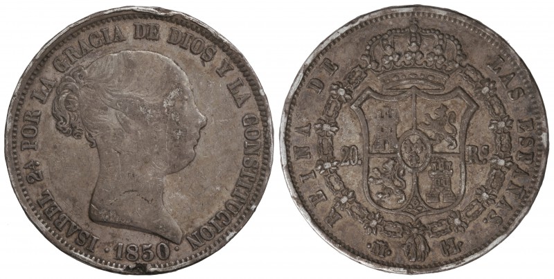 20 Reales. 1850. MADRID. C.L. 25,86 grs. (Golpes en canto y pequeña grieta en gr...