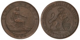 5 Céntimos. 1870. BARCELONA. O.M. (Leves rayitas). EBC.
