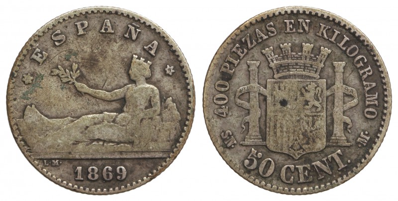 50 Céntimos. 1869 (*_-9). S.N.-M. BC+/MBC-.