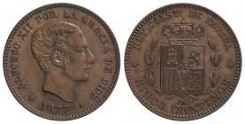 5 Céntimos. 1877. BARCELONA. O.M. EBC+.