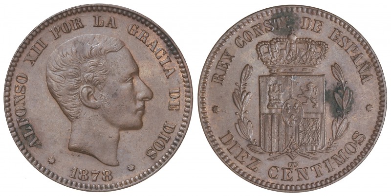 10 Céntimos. 1878. BARCELONA. O.M. (Pequeñas oxidaciones). EBC.