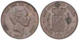 10 Céntimos. 1878. BARCELONA. O.M. (Pequeñas oxidaciones). EBC.