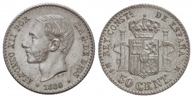 50 Céntimos. 1880 (*8-0). M.S.-M. (Pequeñas manchitas). Restos de brillo original. EBC.