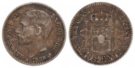 50 Céntimos. 1880 (*8-0). M.S.-M. Bonita pátina oscura. MBC+.