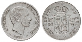 10 Centavos de Peso. 1881. MANILA. MBC+.