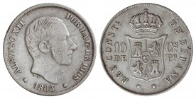 10 Centavos de Peso. 1883. MANILA. MBC.