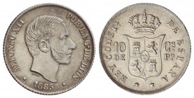 10 Centavos de Peso. 1885. MANILA. Brillo original. SC.
