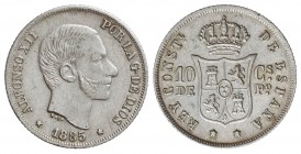 10 Centavos de Peso. 1885. MANILA. (Levísimas rayitas). Restos de brillo original. EBC-.