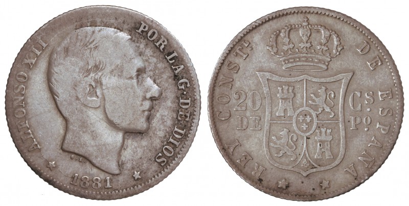 20 Centavos De Peso. 1881. MANILA. MBC-/MBC.