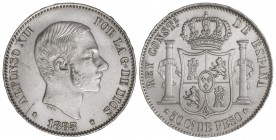 50 Centavos de Peso. 1883. MANILA. (Rotura de cuño). EBC.