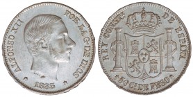 50 Centavos de Peso. 1885. MANILA. EBC-/EBC.