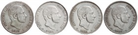 Lote 4 monedas 50 Centavos de Peso. 1881, 1882, 1883 y 1885. MANILA. (Leves golpecitos y rayitas en 81, 82 y 83. Rayitas de limpieza en 85). A EXAMINA...