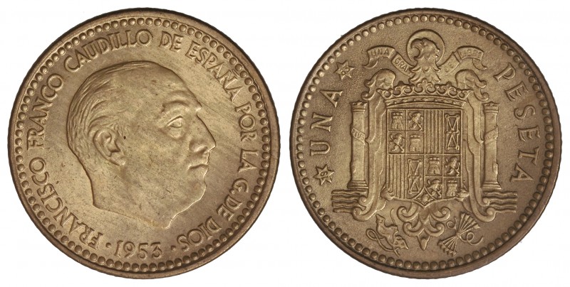 1 Peseta. 1953 (*19-63). (Levísimas rayitas en anverso). SC.