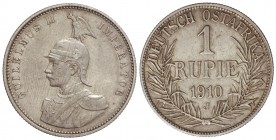 1 Rupia. 1910-J. GUILLERMO II. HAMBURGO. 11,63 grs. AR. KM-10. MBC+.