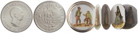 Schraube-Thaler. (1838) 1991. HANNOVER. AR. Moneda de fantasía con rosca en cuyo interior alberga un desplegable con diez imágenes a color de trajes t...