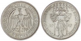 3 Reichsmark. 1929-E. REPÚBLICA DE WEIMAR. 14,70 grs. AR. Milenio de Meissen. KM-65. EBC.