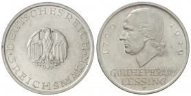 5 Reichsmark. 1929-F. REPÚBLICA DE WEIMAR. STUTTGART. 24,90 grs. AR. 200 aniversario nacimiento Lessing. KM-61. EBC.