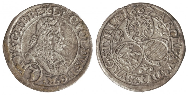 3 Kreuzer. 1667. LEOPOLDO I. 1,50 grs. AR. KM-1116. MBC.