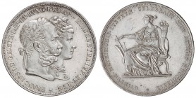 2 Florines. 1879. 24,62 grs. AR. Bodas de plata de Francisco José I y Elisabeth. (Leves golpecitos). Bruce-XM5. EBC+ .