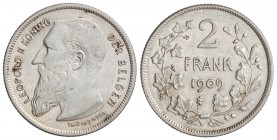 2 Francos. 1909. LEOPOLDO II. 9,90 grs. AR. KM-59. EBC.