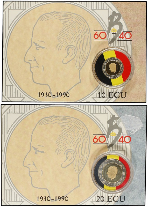 Serie 2 monedas 10 y 20 Ecu. 1990. 5,30 y 10,50 grs. (1/10 y 1/5 AU). AU+AR. 60 ...