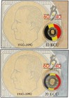 Serie 2 monedas 10 y 20 Ecu. 1990. 5,30 y 10,50 grs. (1/10 y 1/5 AU). AU+AR. 60 aniversario Balduino. En presentaciones originales. KM-176, 177. PROOF...