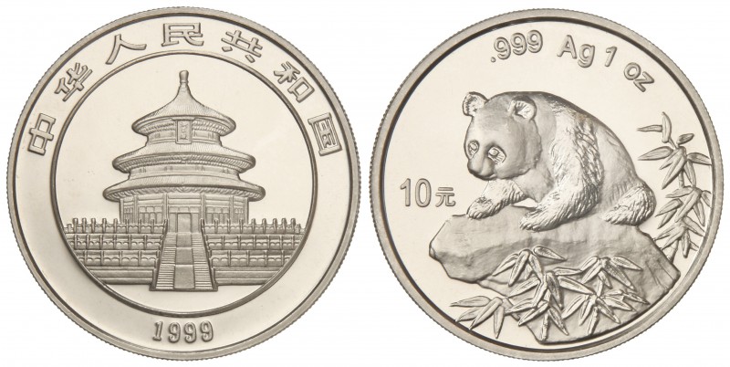 10 Yuan. 1999. AR. Panda sobre roca. En precinto. KM-1135. PROOF.