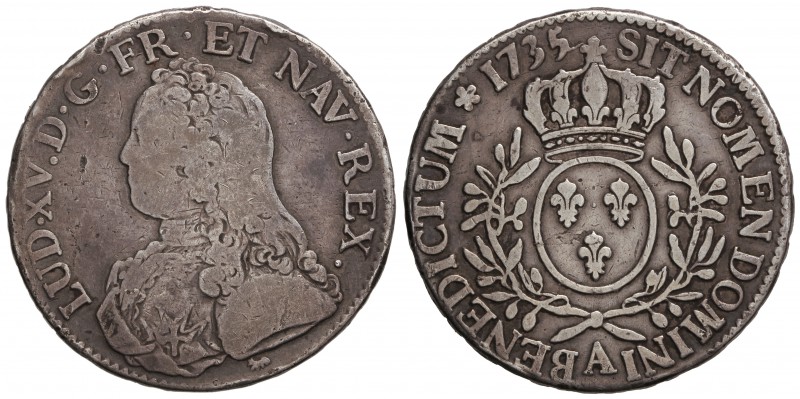 Ecú. 1735-A. LUIS XV. PARÍS. 28,75 grs. AR. KM-486.1. BC+.