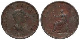 1/2 Penique . 1806 . JORGE III . 9,35 grs. Br. (Leves rayitas). KM-662. EBC- .