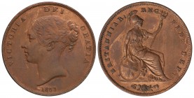 1 Penique. 1853. VICTORIA. 19,08 grs. AE. (Leves golpecitos). Restos de brillo y color originales. RARA ASÍ. KM-739. EBC/EBC+.