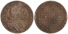 1 Corona. 1696. GUILLERMO III. 29,02 grs. Busto tipo III. (Pequeños golpecitos). Pátina. KM-494.1. MBC-.