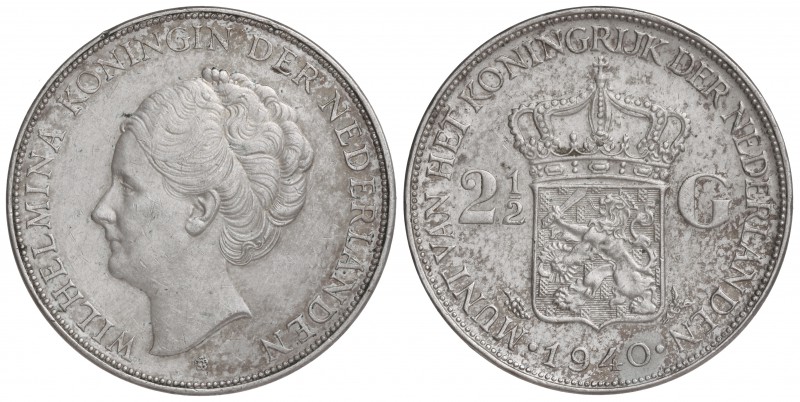 2 1/2 Gulden. 1940. GUILLERMINA I. 24,95 grs. AR. (Ligeras rayitas). KM-165. EBC...