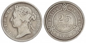 25 Centavos. 1901. VICTORIA. 5,60 grs. AR. (Golpecitos). KM-9. MBC-.