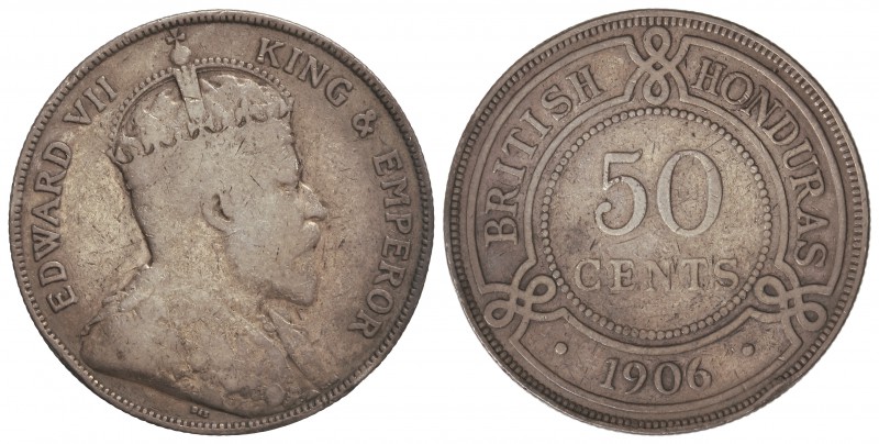 50 Centavos. 1906. EDUARDO VII. 11,30 grs. AR. KM-13. MBC-.