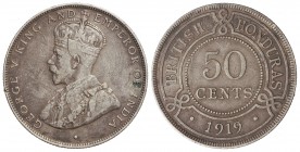 50 Centavos. 1919. JORGE V. 11,50 grs. AR. (Rayitas). KM-18. MBC-/MBC.