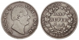 1/2 Rupia. 1835. GUILLERMO IV. 5,60 grs. AR. KM-449.1. MBC-/MBC.