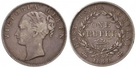 1 Rupia. 1840. VICTORIA. 11,40 grs. AR. Pátina. KM-458.1. MBC.