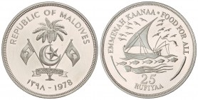 25 Rufiyaa. 1978. 28,22 grs. AR. F.A.O. Tirada máxima: 2.000 piezas. KM-58a. PROOF.