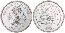 25 Rufiyaa. 1978. 28 grs. AR. Barco. KM-58a. SC.