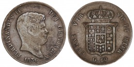 60 Grana. 1836. FERNANDO II. NÁPOLES Y SICILIA. 13,48 grs. AR. (Golpecitos). Pátina irregular oscura. C-152a. MBC-/MBC.