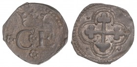 1/4 Soldo. (1580-1630). CARLOS MANUEL I. SABOYA. Anv.: C.E. encima corona. Rev.: Cruz. 0,81 grs. Ve. KM-261 sim. (EBC-).