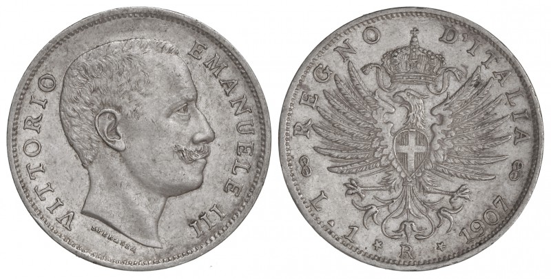 1 Lira. 1907-R. VICTOR MANUEL III. ROMA. 5,01 grs. AR. KM-32. EBC/EBC-.