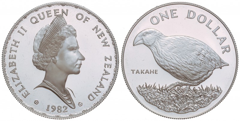 1 Dólar. 1982. 27,10 grs. AR. Pájaro Takahe. KM-51a. PROOF.