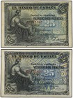 Lote 2 billetes 25 Pesetas. 24 Septiembre 1906. Series A y B. A EXAMINAR. Ed-315a. MBC.