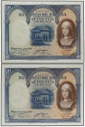 Lote 2 billetes 500 Pesetas. 24 Julio 1927. Isabel ´La Católica´. Pareja correlativa. Ed-352. EBC.