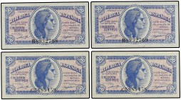 Lote 4 billetes 50 Céntimos. 1937. Series B (2) y C (2). Dos parejas correlativas. Ed-391a. SC.